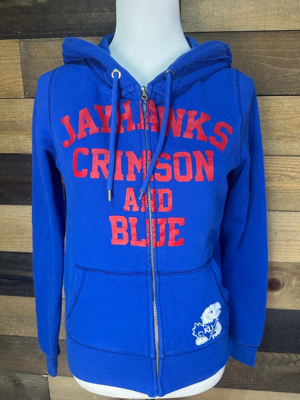 PINK Women’s University of Kansas KU Full Zip Hoodie Sweatshirt Jacket Size L